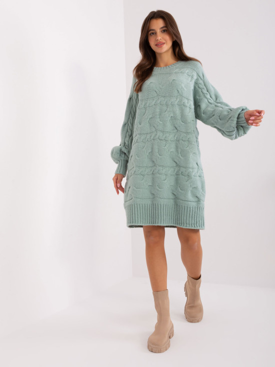 Mint Knitted Dress with Braids