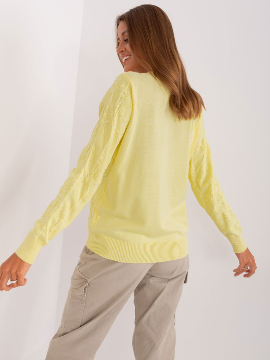 Light Yellow Women's Classic Sweater with Ribbed Cuffs