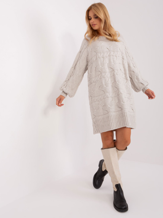 Light Beige Knitted Dress with Puff Sleeves