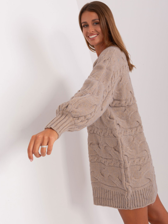Dark Beige Knitted Dress with Braids