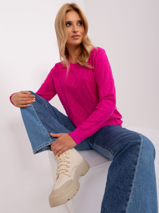 Classic Fuchsia Sweater with Ribbed Cuffs