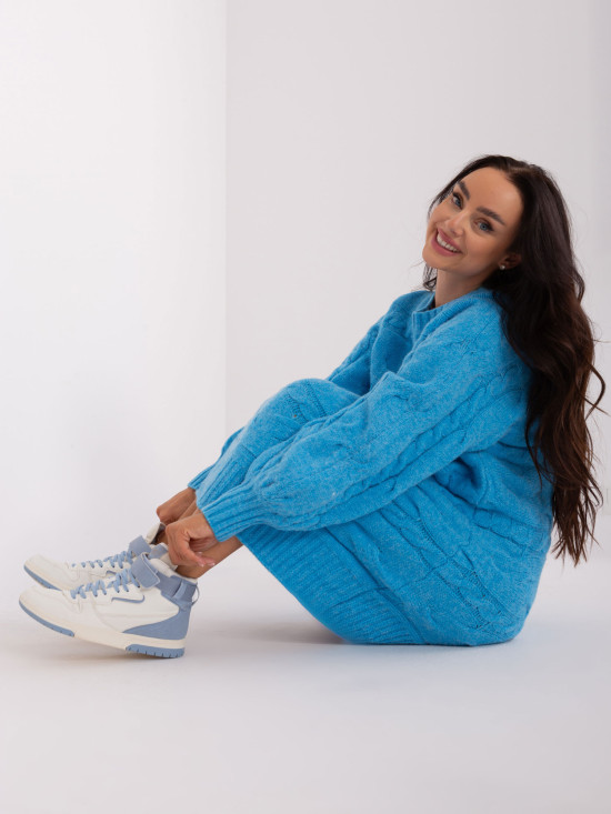 Blue Knitted Dress with Long Sleeves