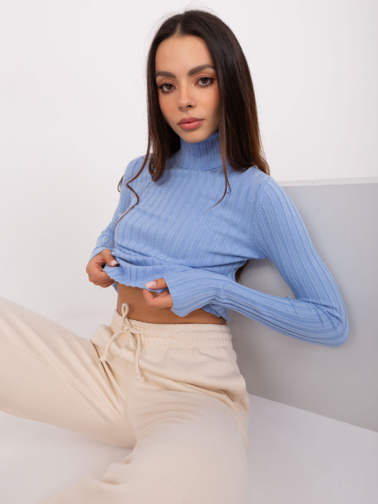 Light Blue Viscose Turtleneck Sweater