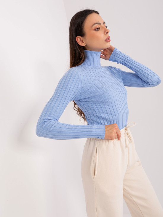 Light Blue Viscose Turtleneck Sweater