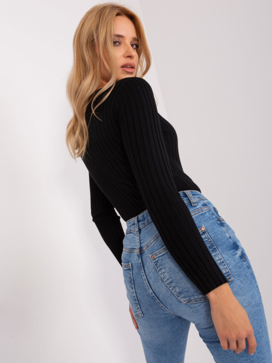 Black Classic Sweater with Viscose