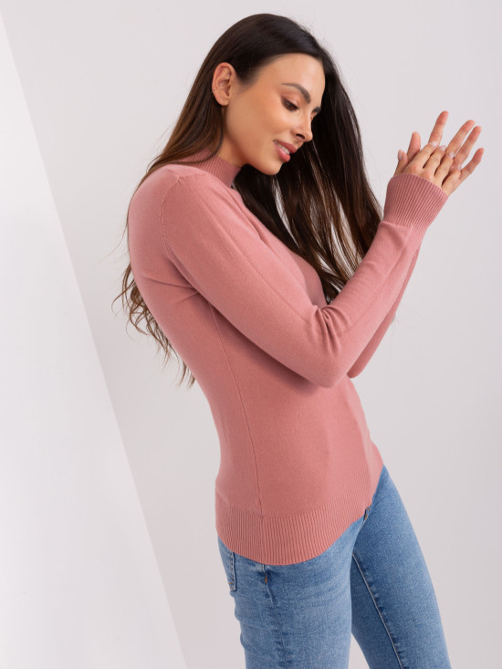Dusty Pink Fitted Sweater with Turtleneck