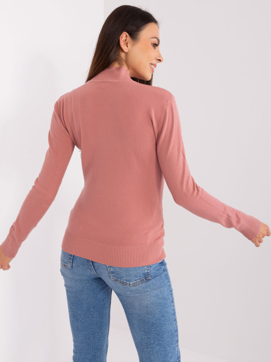 Dusty Pink Fitted Sweater with Turtleneck
