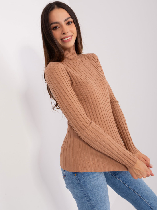 Brown Fitted Sweater with Turtleneck