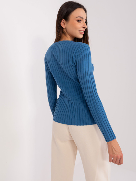 Dark Blue Classic Sweater with Stripes