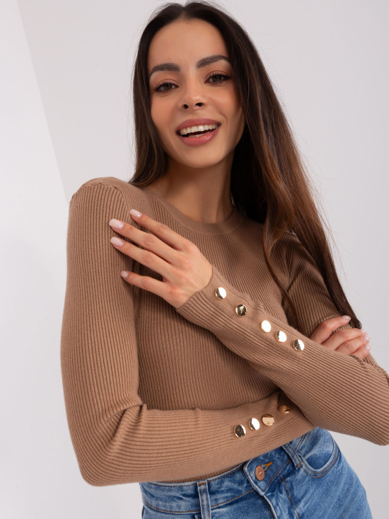 Classic Women's Sweater in Camel Color with Buttons