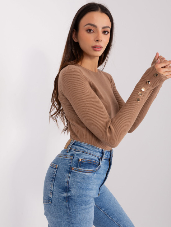 Classic Women's Sweater in Camel Color with Buttons