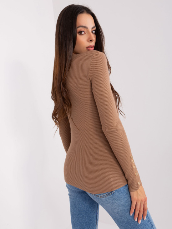 Classic Women's Sweater in Camel Color with Buttons