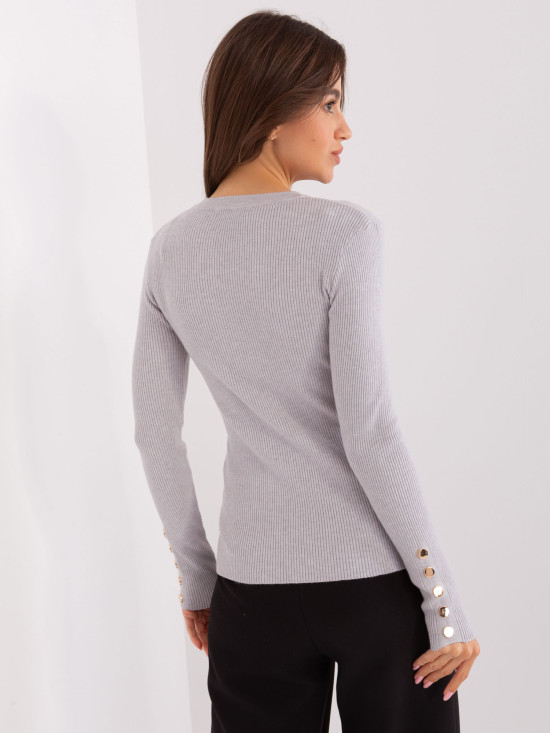 Gray Classic Sweater with Buttons on Sleeves