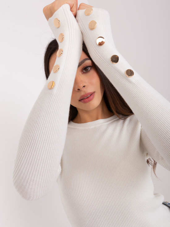Ecru Classic Sweater with Round Neckline
