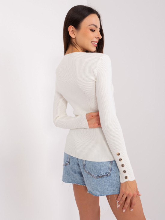 Ecru Classic Sweater with Round Neckline