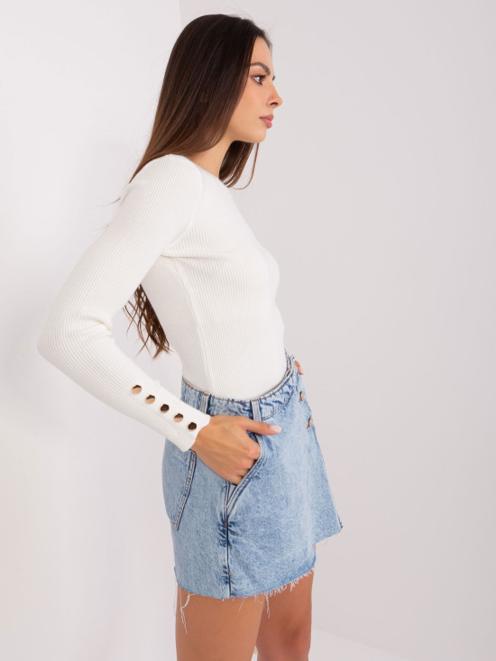 Ecru Classic Sweater with Round Neckline