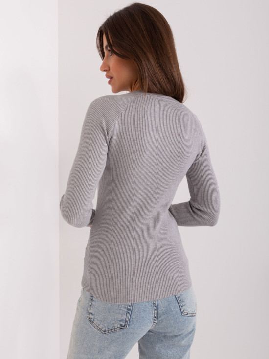Gray Classic Sweater with Decorative Buttons