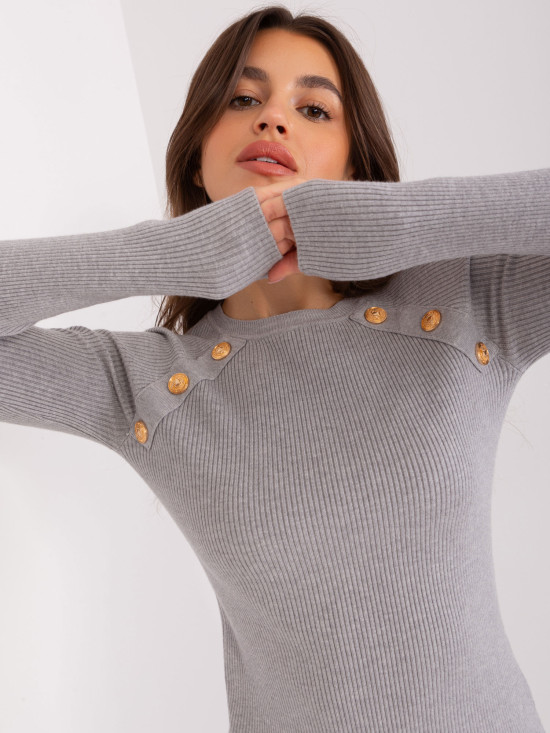 Gray Classic Sweater with Decorative Buttons