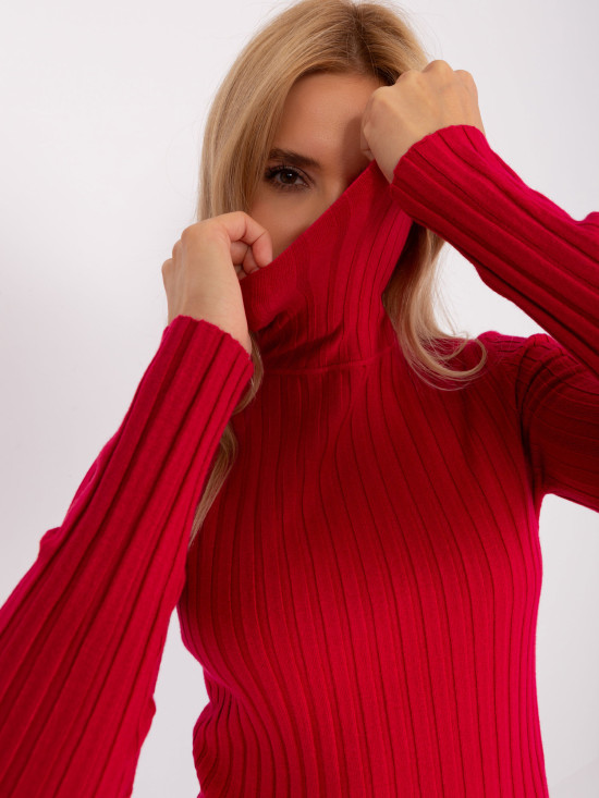 Red Women's Sweater with Turtleneck Made of Viscose