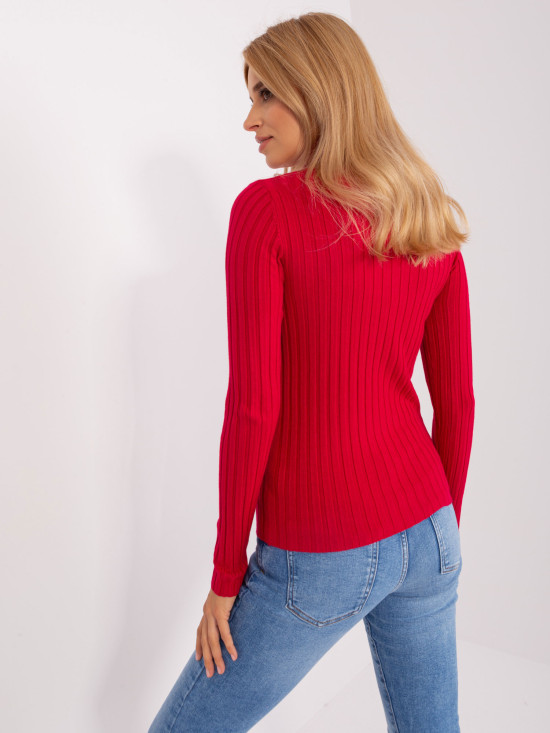 Red Women's Sweater with Turtleneck Made of Viscose