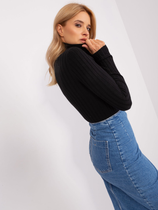 Black Striped Sweater with Turtleneck