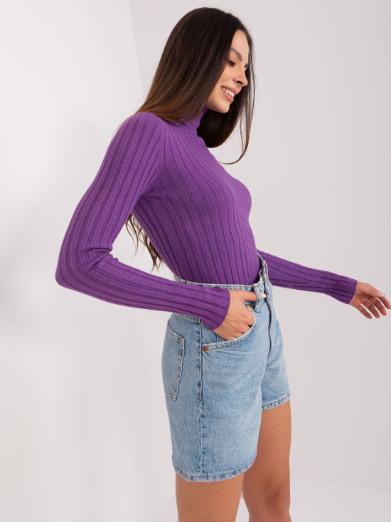 Dark Purple Fitted Sweater with Turtleneck