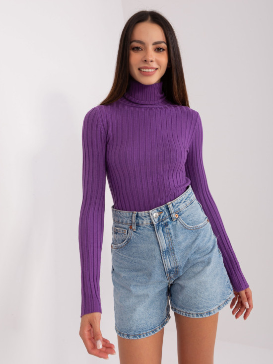 Dark Purple Fitted Sweater with Turtleneck