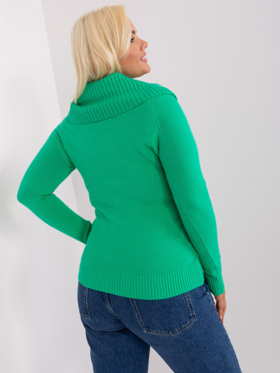 Green Plus Size Women's Sweater with Ribbing