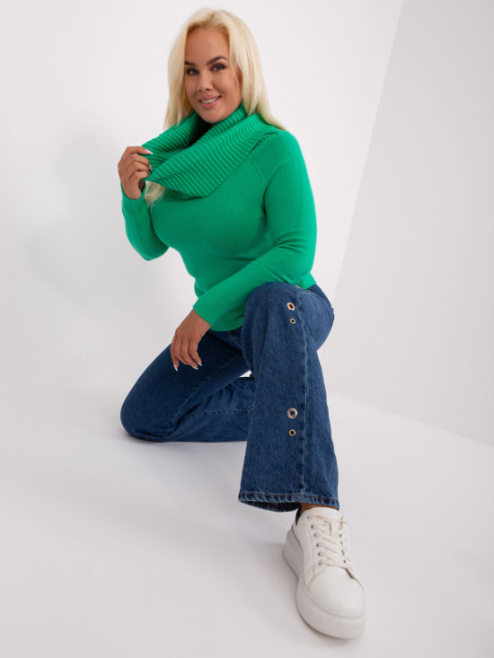 Green Plus Size Women's Sweater with Ribbing