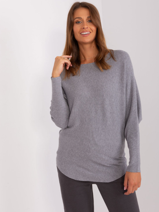 Gray Oversize Sweater with Boat Neck