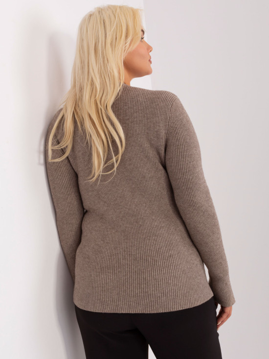 Dark Beige Plus Size Sweater with Decorative Buttons