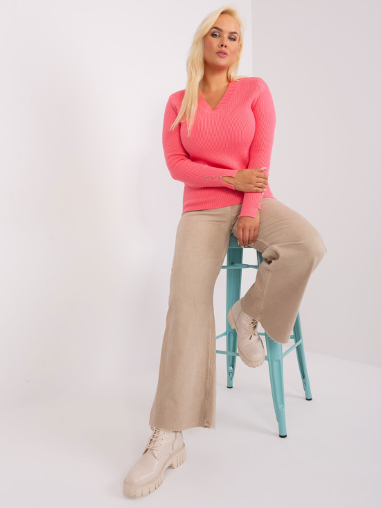 Coral Women's Plus Size Sweater with V-Neck