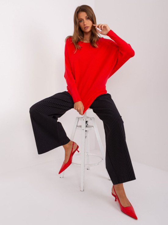 Red Oversize Sweater with Batwing Sleeves