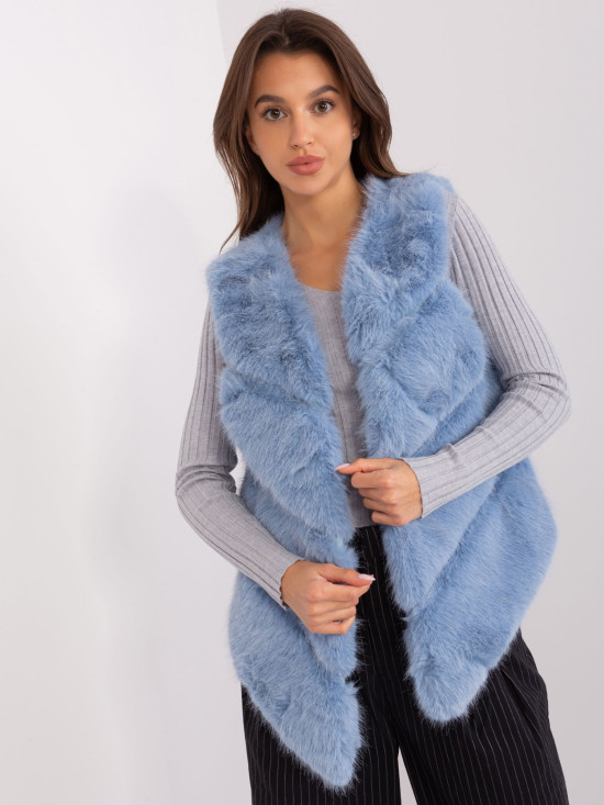 Blue Asymmetrical Fur Vest