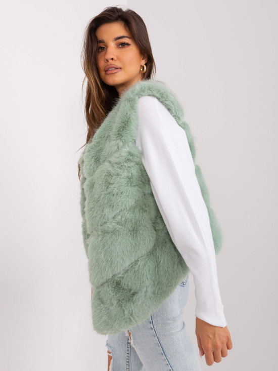 Pistachio Asymmetrical Fur Vest