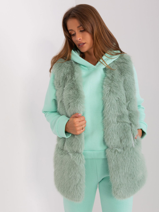 Pistachio Fur Vest with Pockets