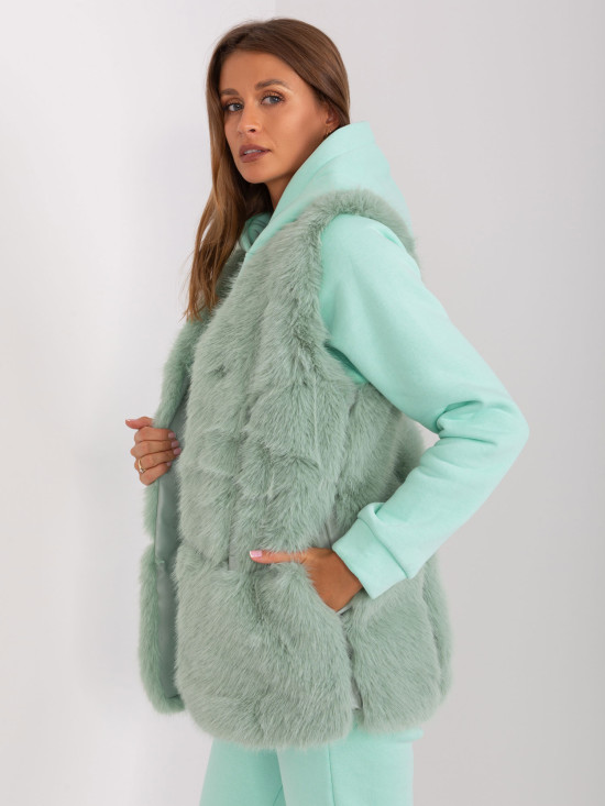 Pistachio Fur Vest with Pockets