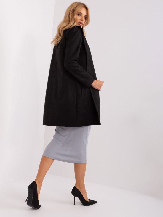 Black Transitional Coat with Buttons and Pockets
