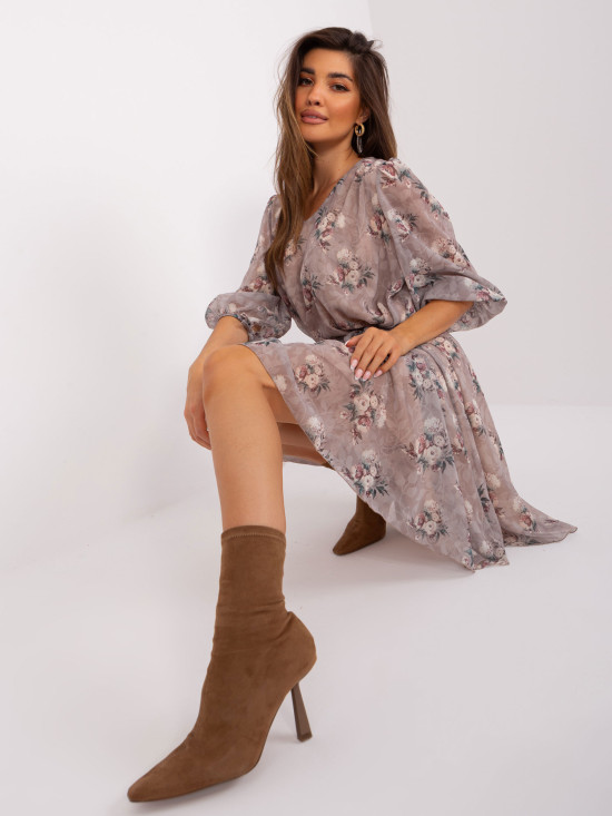 Beige Loose Floral Dress