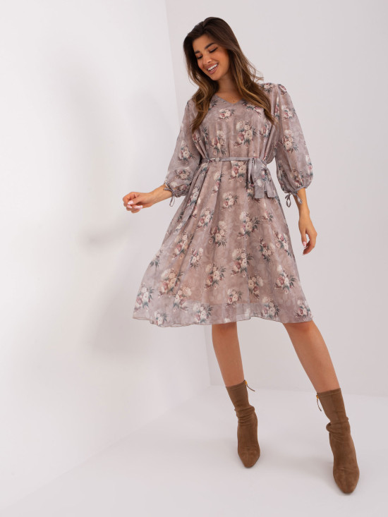 Beige Loose Floral Dress