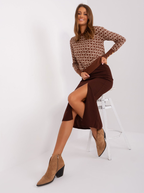 Dark Brown Midi Skirt with Slit