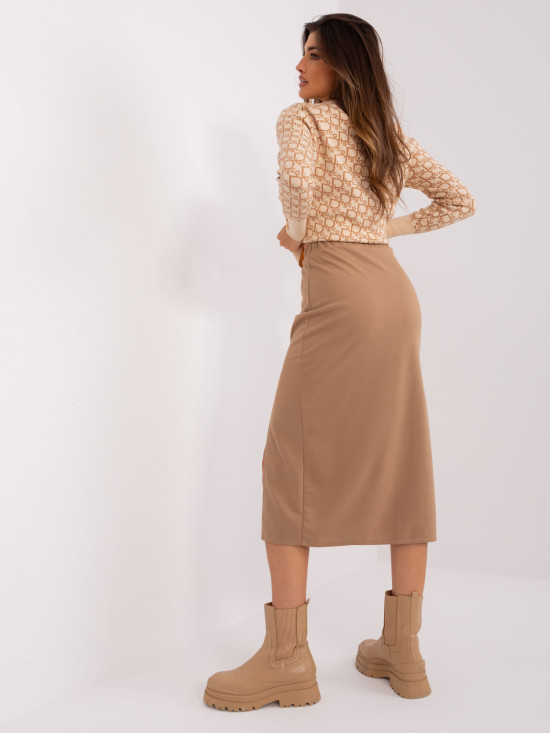 Brown Trapeze Skirt with Slit