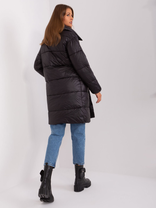 Black Winter Down Jacket with Quilting