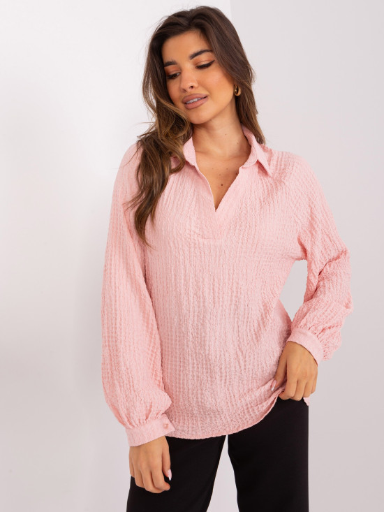 Light Pink Shirt Blouse with Collar