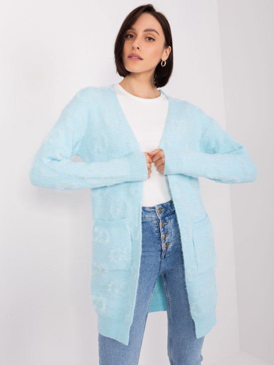Light Blue Cardigan with Ribbed Cuffs