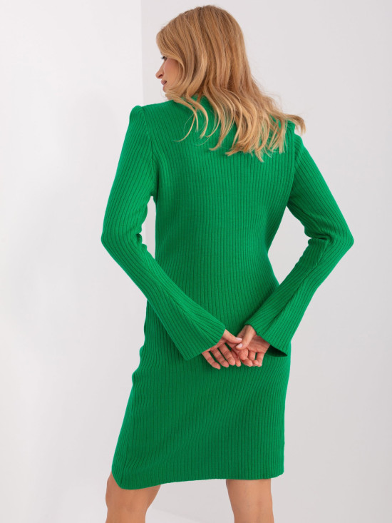 Green Knitted Midi Dress with Bell Sleeves