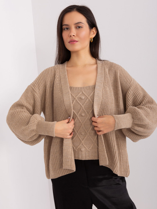 Beige Set with Short Cardigan