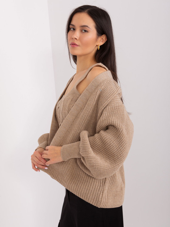 Beige Set with Short Cardigan
