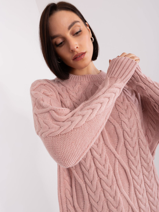 Light Pink Knitted Dress with Long Sleeves