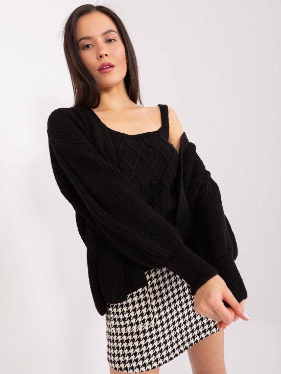 Black Knit Set with Puff Sleeves